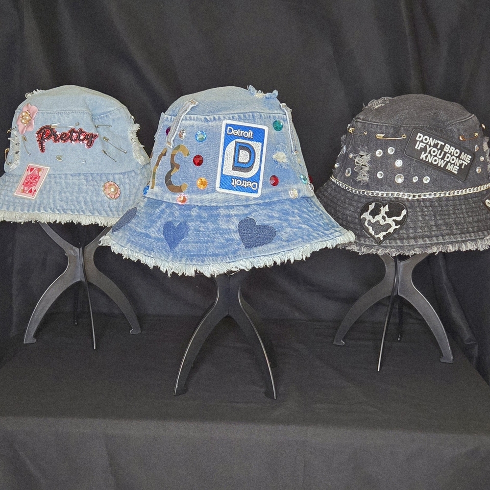 Embellished Denim Bucket Hats
